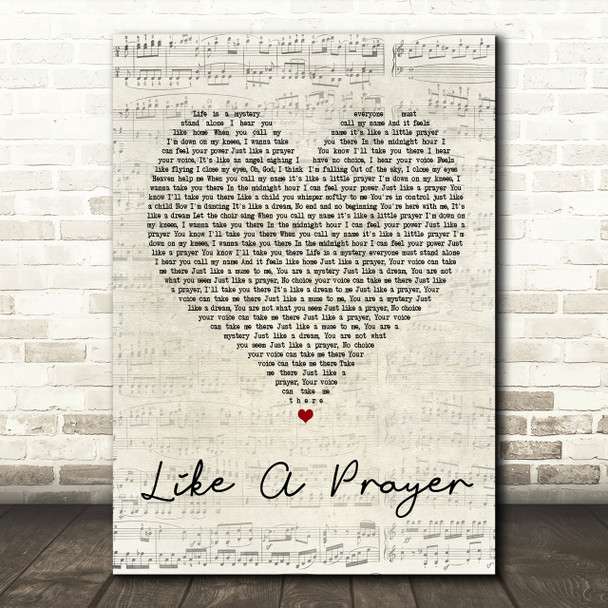 Madonna Like A Prayer Script Heart Song Lyric Print