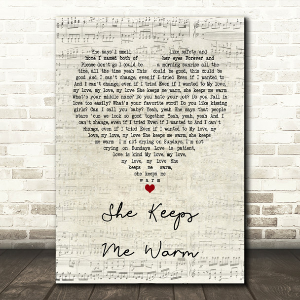 Mary Lambert She Keeps Me Warm Script Heart Song Lyric Print