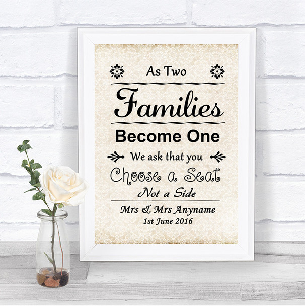 Shabby Chic Ivory As Families Become One Seating Plan Personalized Wedding Sign