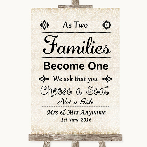 Shabby Chic Ivory As Families Become One Seating Plan Personalized Wedding Sign