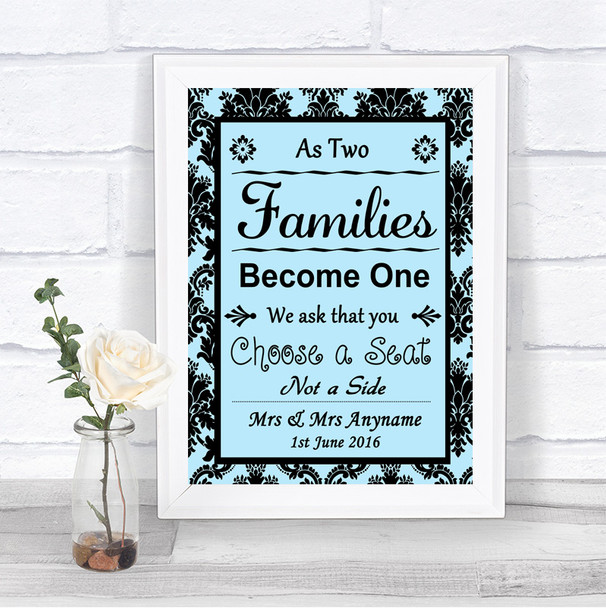 Sky Blue Damask As Families Become One Seating Plan Personalized Wedding Sign