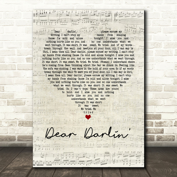 Olly Murs Dear Darlin' Script Heart Song Lyric Print