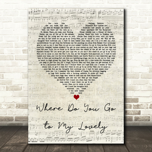 Peter Sarstedt Where Do You Go to My Lovely Script Heart Song Lyric Print