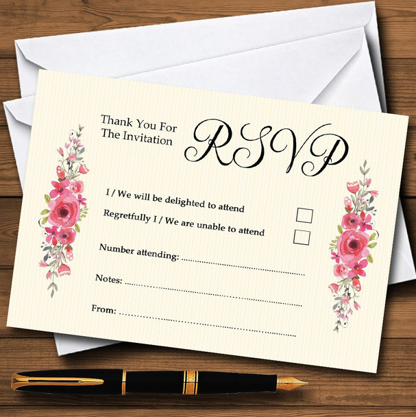 Watercolour Pink Floral Rustic Personalized RSVP Cards
