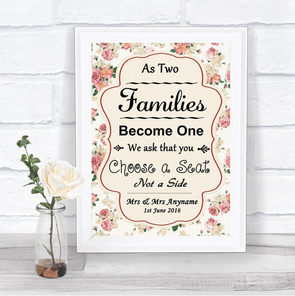 Vintage Roses As Families Become One Seating Plan Personalized Wedding Sign