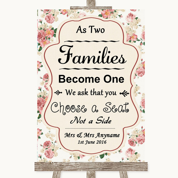 Vintage Roses As Families Become One Seating Plan Personalized Wedding Sign