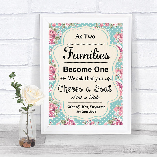 Vintage Shabby Chic Rose As Families Become One Seating Plan Wedding Sign