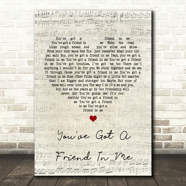 Randy Newman You've Got A Friend In Me Script Heart Song Lyric Print