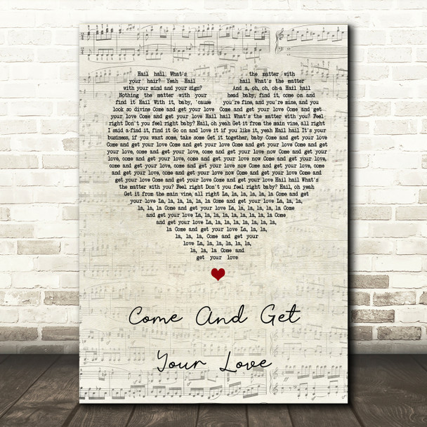 Redbone Come And Get Your Love Script Heart Song Lyric Print