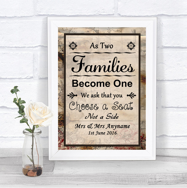 Vintage As Families Become One Seating Plan Personalized Wedding Sign