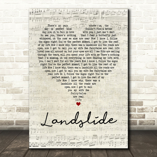 Ronan Keating Landslide Script Heart Song Lyric Print