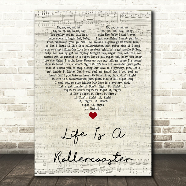 Ronan Keating Life Is A Rollercoaster Script Heart Song Lyric Print