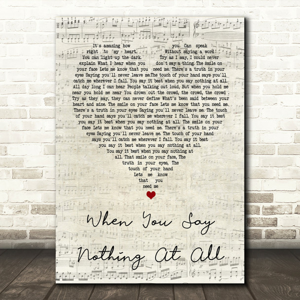 Ronan Keating When You Say Nothing At All Script Heart Song Lyric Print