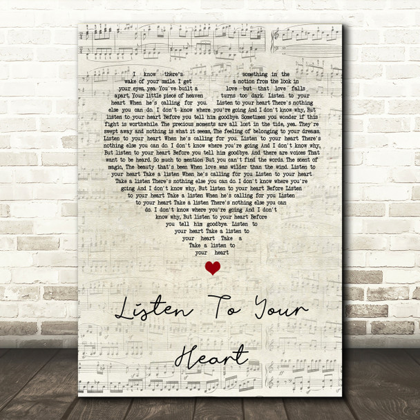 Roxette Listen To Your Heart Script Heart Song Lyric Print
