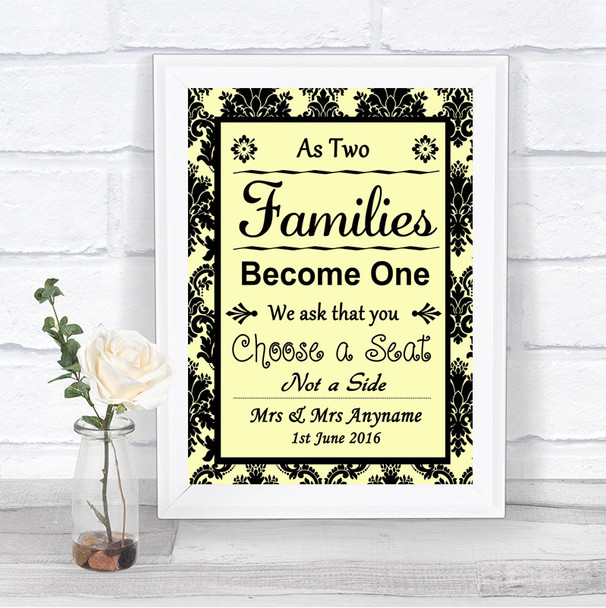 Yellow Damask As Families Become One Seating Plan Personalized Wedding Sign
