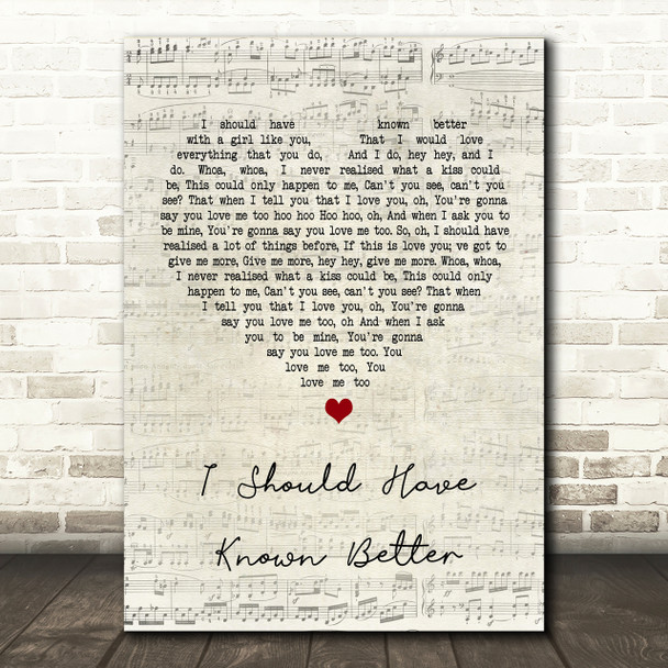 The Beatles I Should Have Known Better Script Heart Song Lyric Print