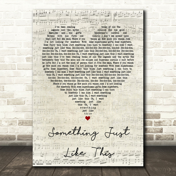 The Chainsmokers Coldplay Something Just Like This Script Heart Song Lyric Print