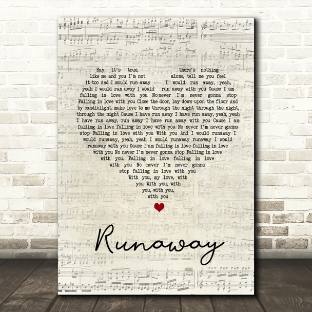 The Corrs Runaway Script Heart Song Lyric Print