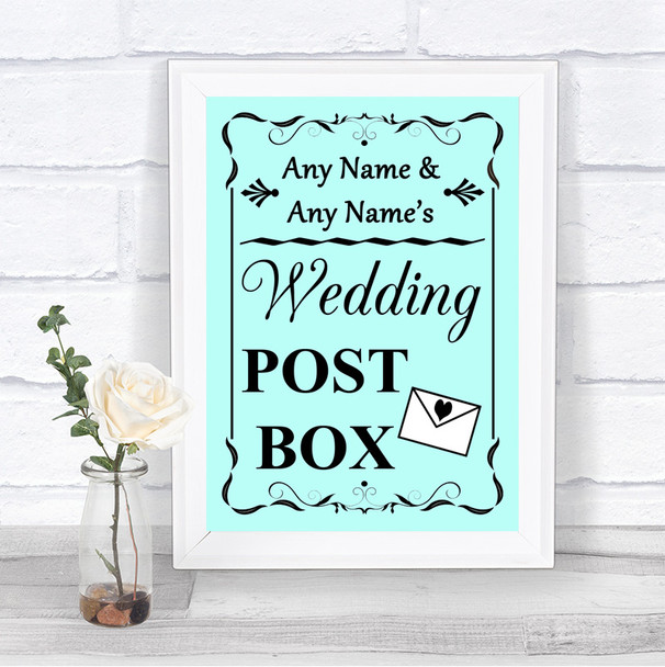 Aqua Card Post Box Personalized Wedding Sign