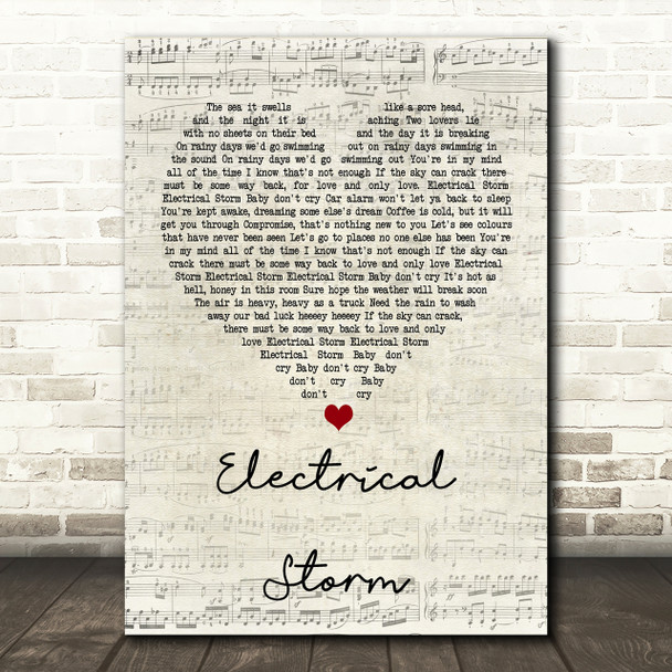 U2 Electrical Storm Script Heart Song Lyric Print