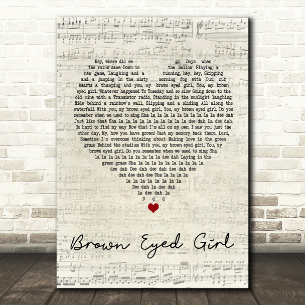 Van Morrison Brown Eyed Girl Script Heart Song Lyric Print