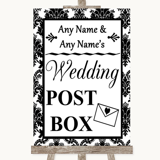 Black & White Damask Card Post Box Personalized Wedding Sign