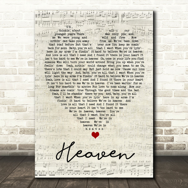 Heaven Bryan Adams Script Heart Song Lyric Print