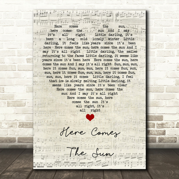 Here Comes The Sun The Beatles Script Heart Song Lyric Print