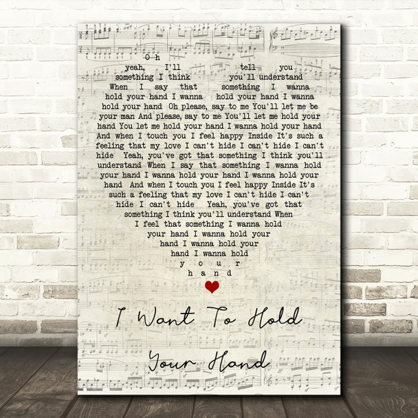 I Want To Hold Your Hand The Beatles Script Heart Song Lyric Print