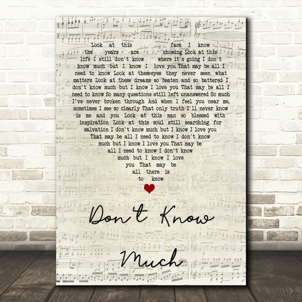 Aaron Neville and Linda Ronstadt Don't Know Much Script Heart Song Lyric Print