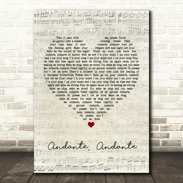 ABBA Andante, Andante Script Heart Song Lyric Print