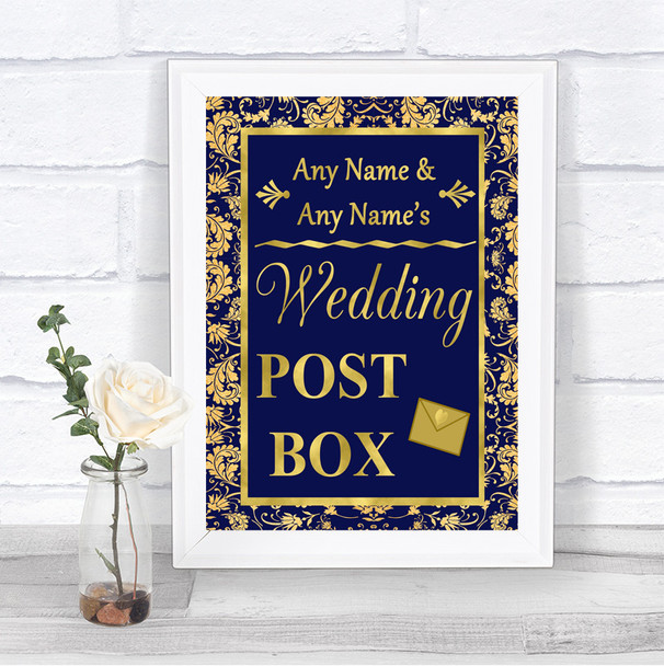 Blue & Gold Card Post Box Personalized Wedding Sign