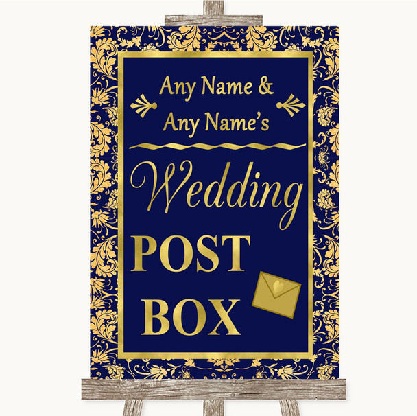 Blue & Gold Card Post Box Personalized Wedding Sign
