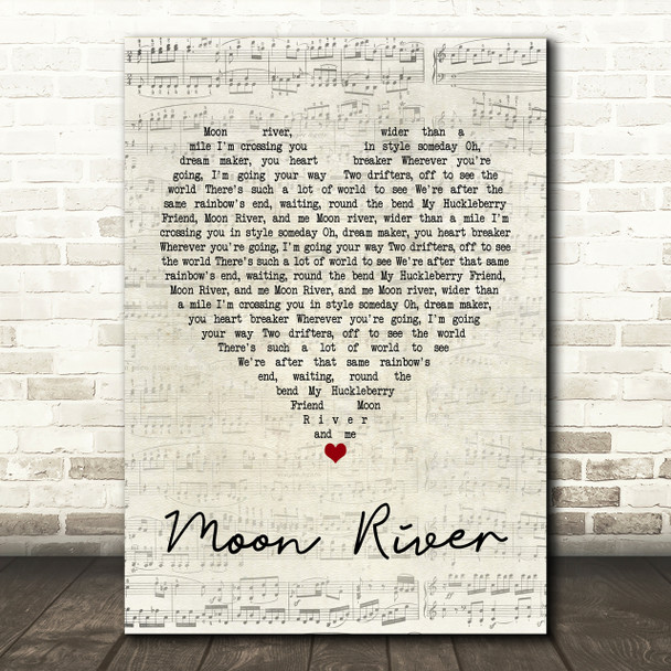 Andy Williams Moon River Script Heart Song Lyric Print