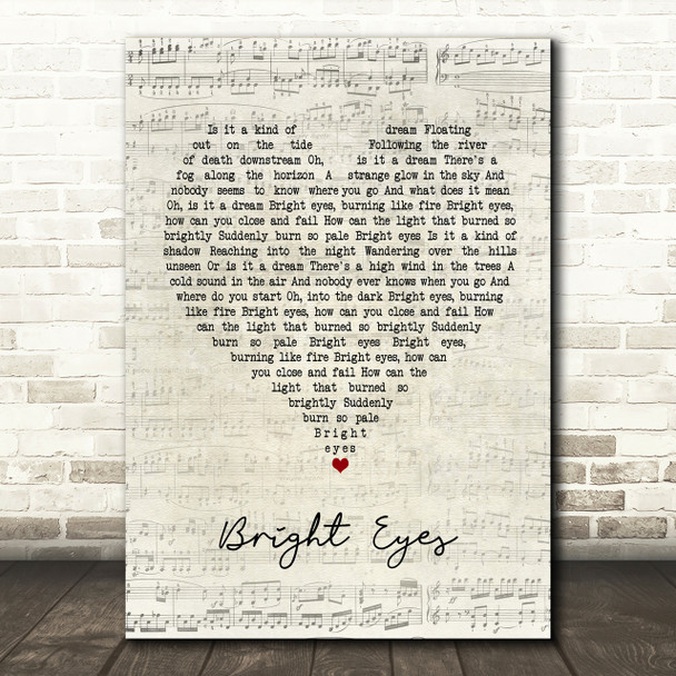 Art Garfunkel Bright Eyes Script Heart Song Lyric Print