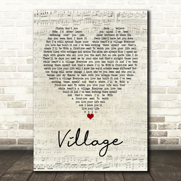 Cam Village Script Heart Song Lyric Print