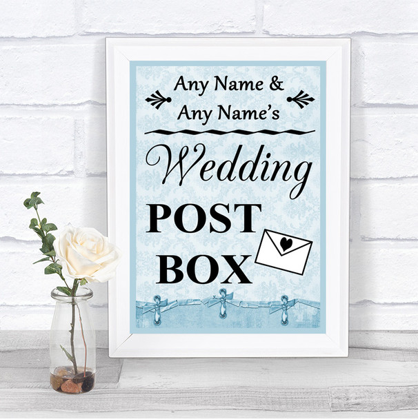 Blue Shabby Chic Card Post Box Personalized Wedding Sign