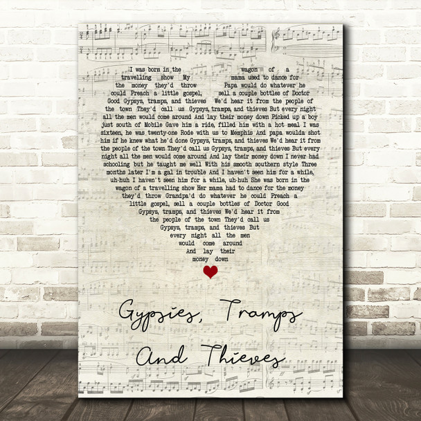 Cher Gypsies, Tramps And Thieves Script Heart Song Lyric Print