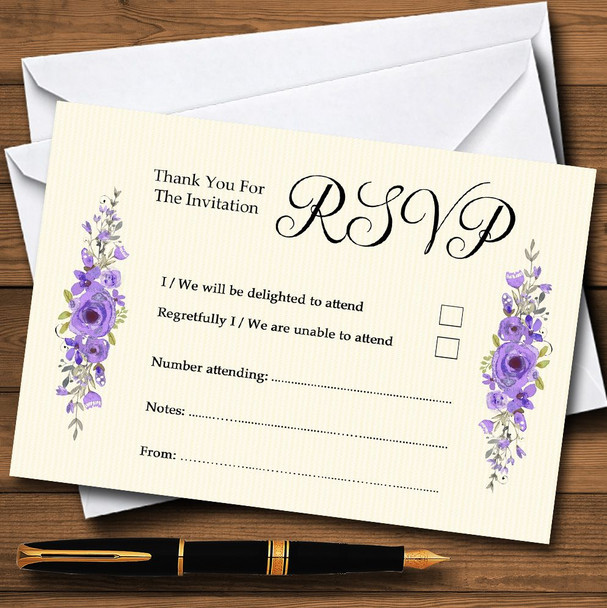 Watercolour Purple Floral Rustic Personalized RSVP Cards