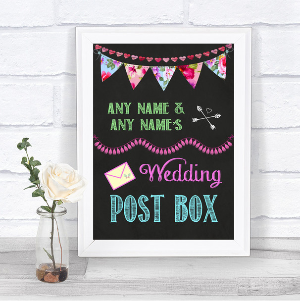 Bright Bunting Chalk Card Post Box Personalized Wedding Sign