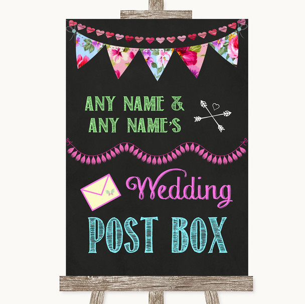 Bright Bunting Chalk Card Post Box Personalized Wedding Sign