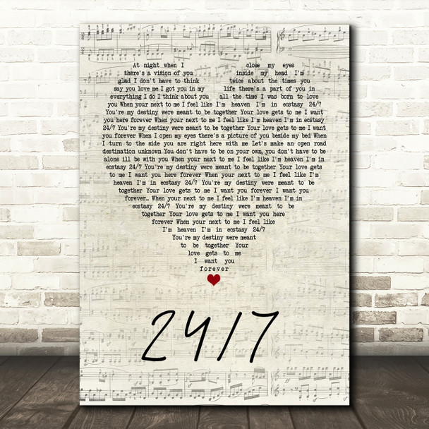 Eclipse 24 7 Script Heart Song Lyric Print