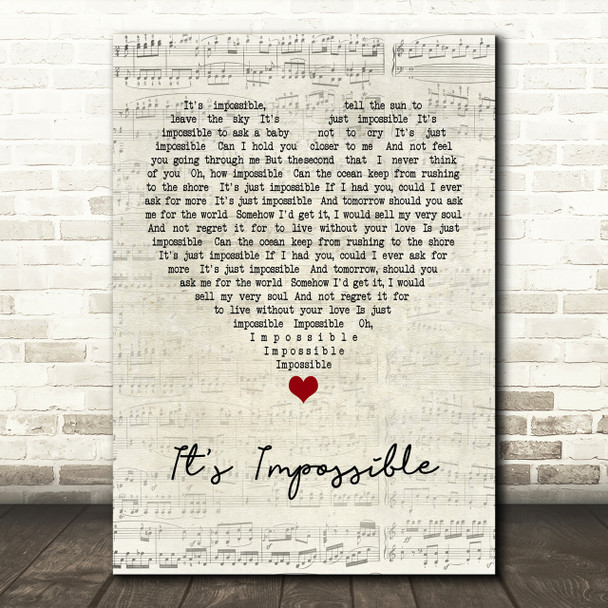 Elvis Presley It's Impossible Script Heart Song Lyric Print