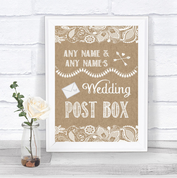 Burlap & Lace Card Post Box Personalized Wedding Sign