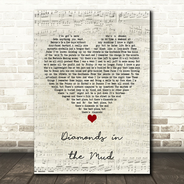 Gerry Cinnamon Diamonds in the Mud Script Heart Song Lyric Print