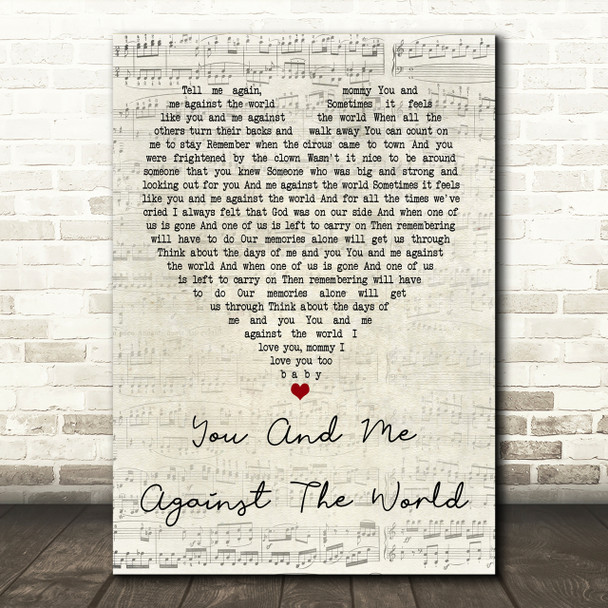Helen Reddy You And Me Against The World Script Heart Song Lyric Print