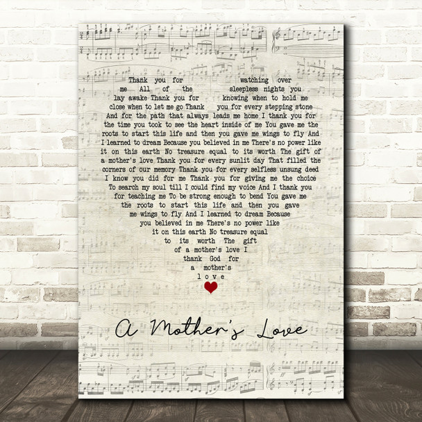 Jim Brickman A Mother's Love Script Heart Song Lyric Print