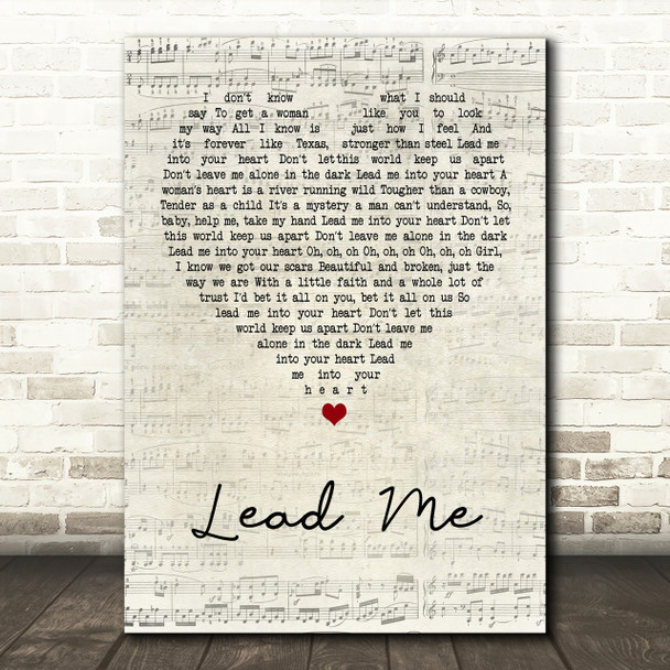 Kip Moore Lead Me Script Heart Song Lyric Print