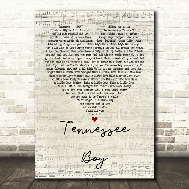 Kip Moore Tennessee Boy Script Heart Song Lyric Print