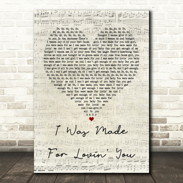Kiss I Was Made For Lovin' You Script Heart Song Lyric Print